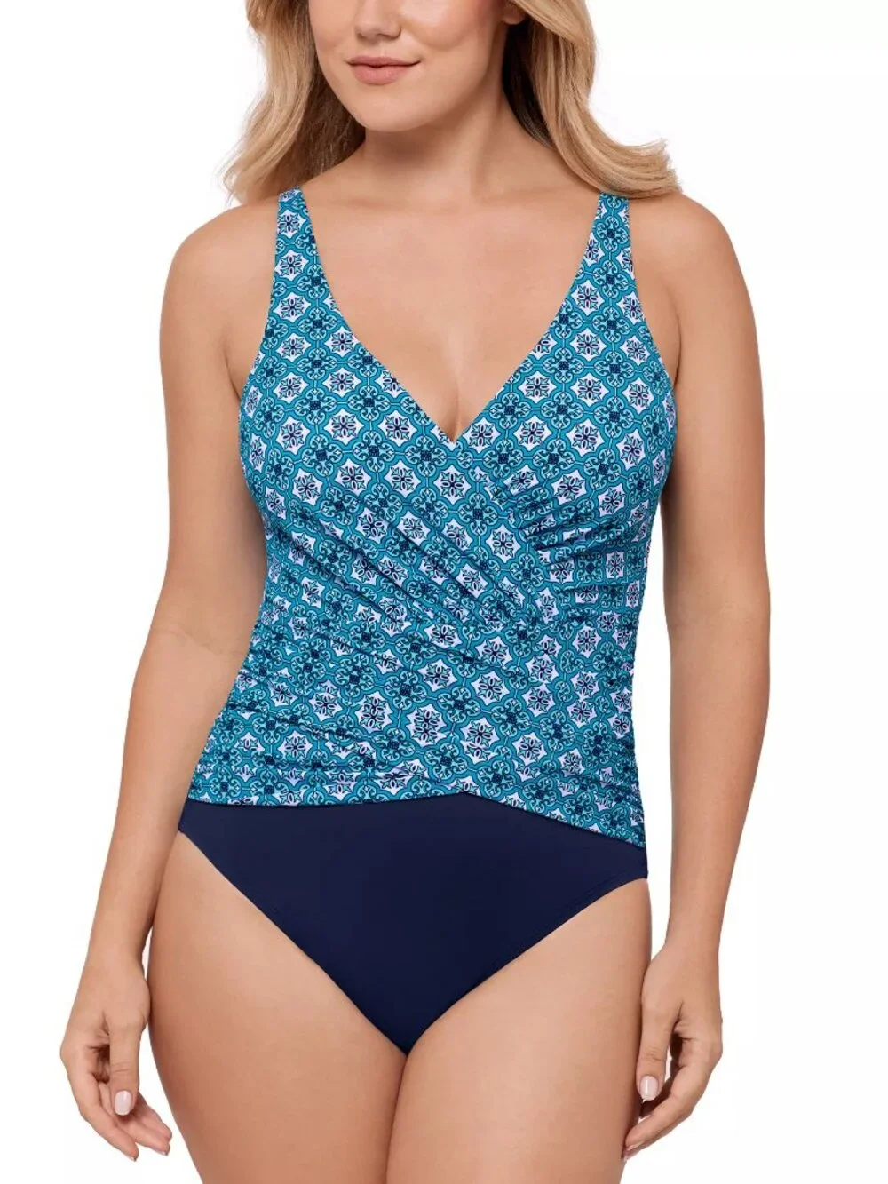 Swim Solutions Tummy Control Surplice One Piece Swimsuit Blue 18 NWT - Picture 4 of 4
